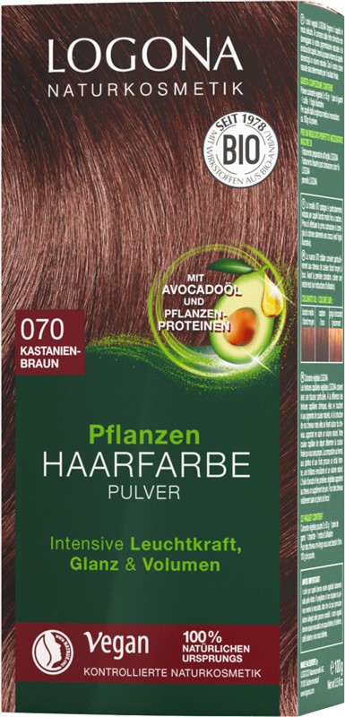 Vopsea de par BIO, 100 g Saten Castaniu Nuanta 070 Logona