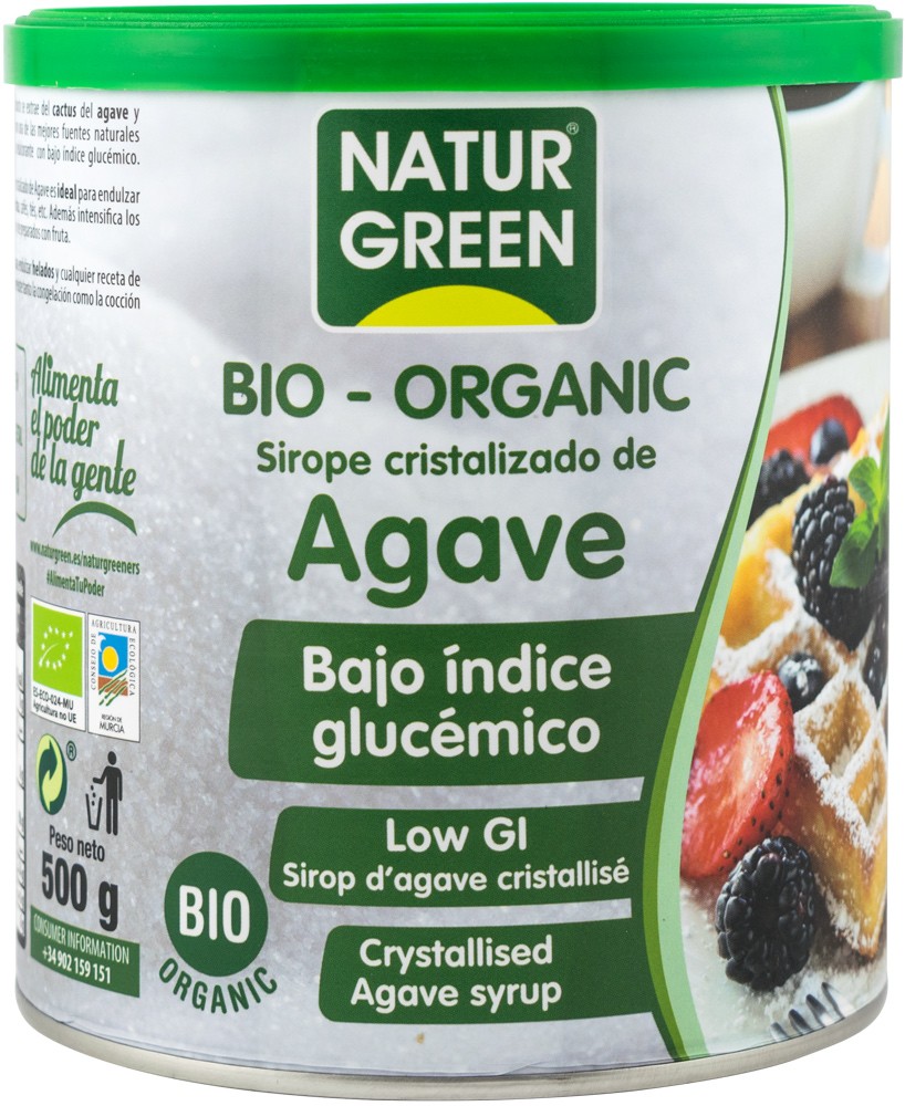 Zahar BIO obtinut din cristalizarea siropului de agave, cu indice glicemic scazut, 500g Natur Green