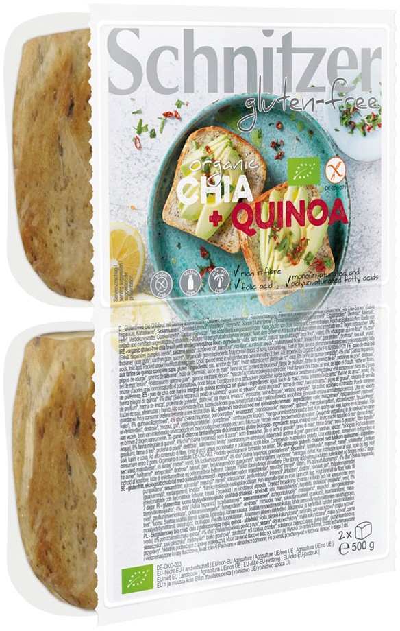 Paine bio fara gluten cu seminte de chia si faina integrala de quinoa, 500 gr SCHNITZER GLUTENFREE
