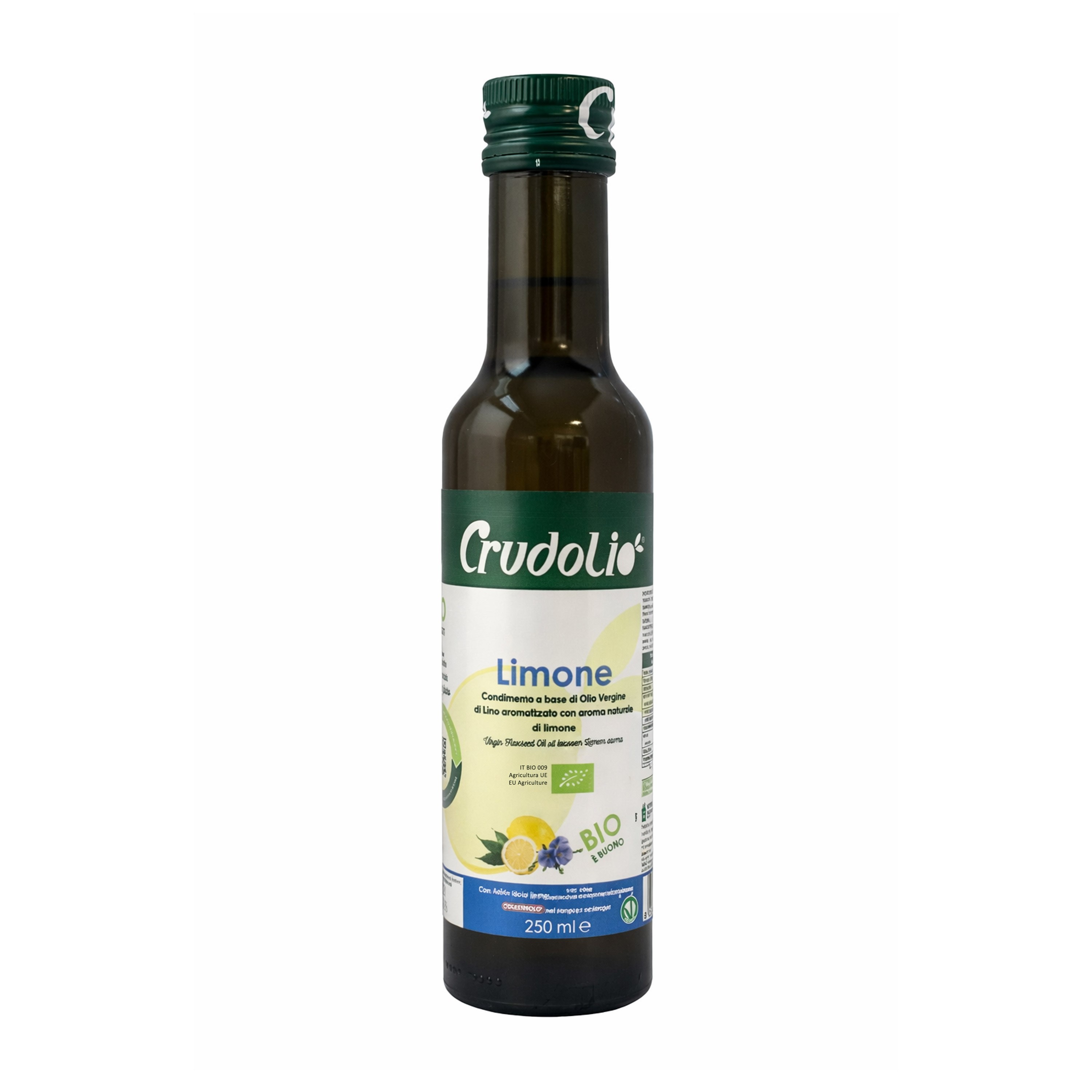 Ulei bio de in aromatizat cu lămâie, 250ml Crudolio