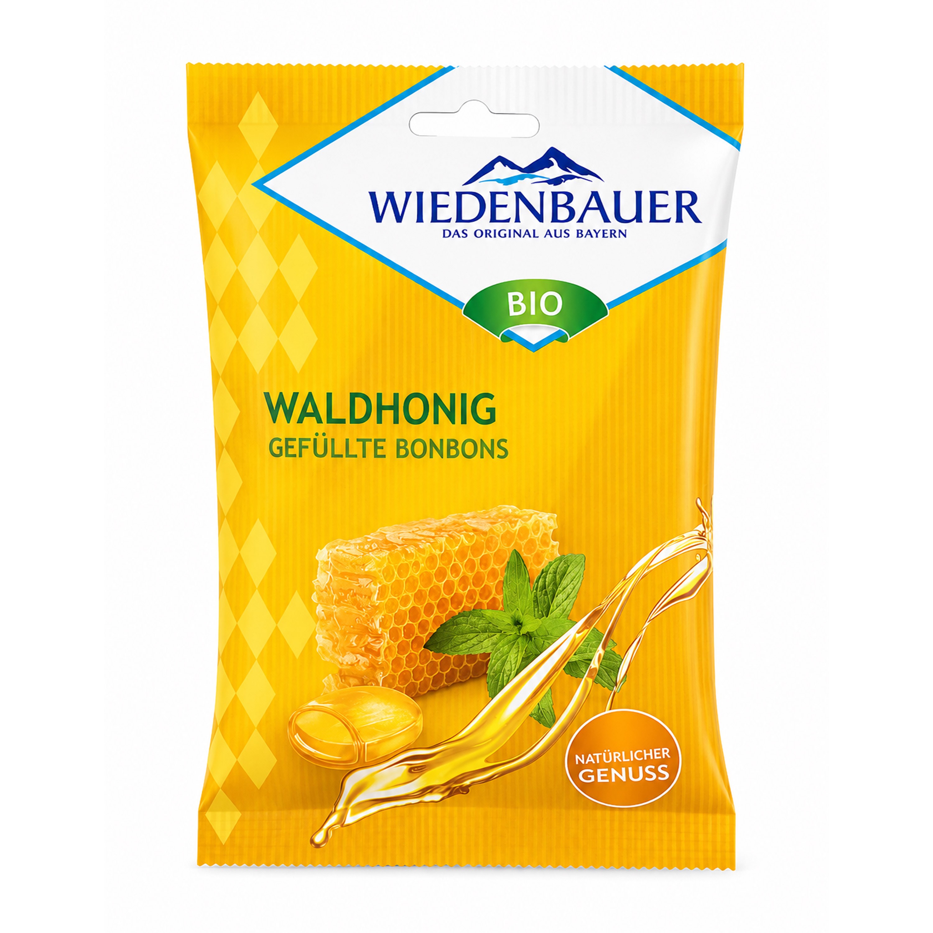 Bomboane bio umplute cu miere de pădure, 75g Wiedenbauer