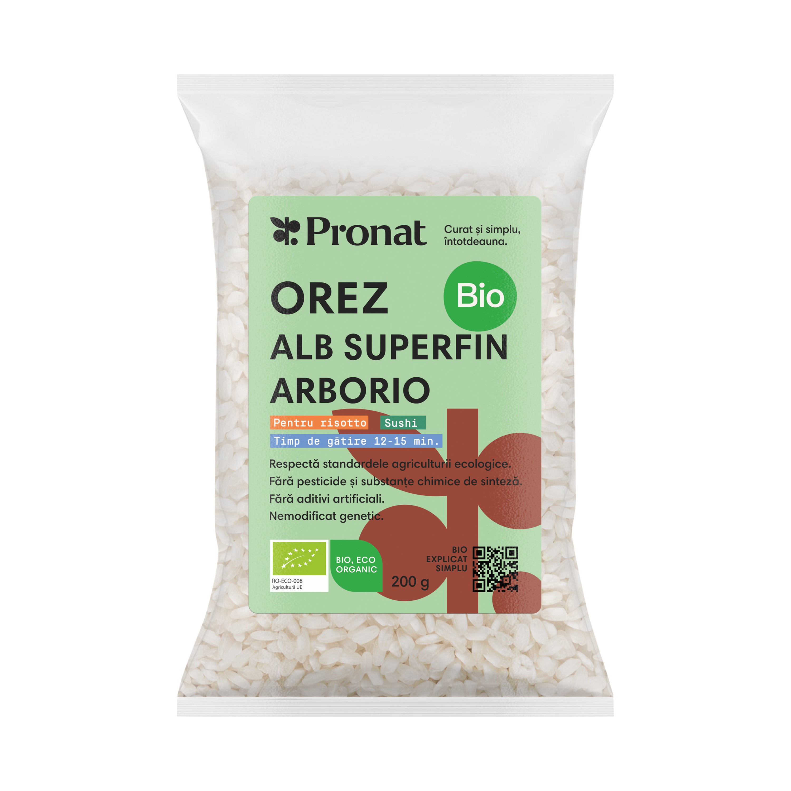 Orez alb super fin Arborio, pentru risotto, sushi si alte bunatati 200g Pronat