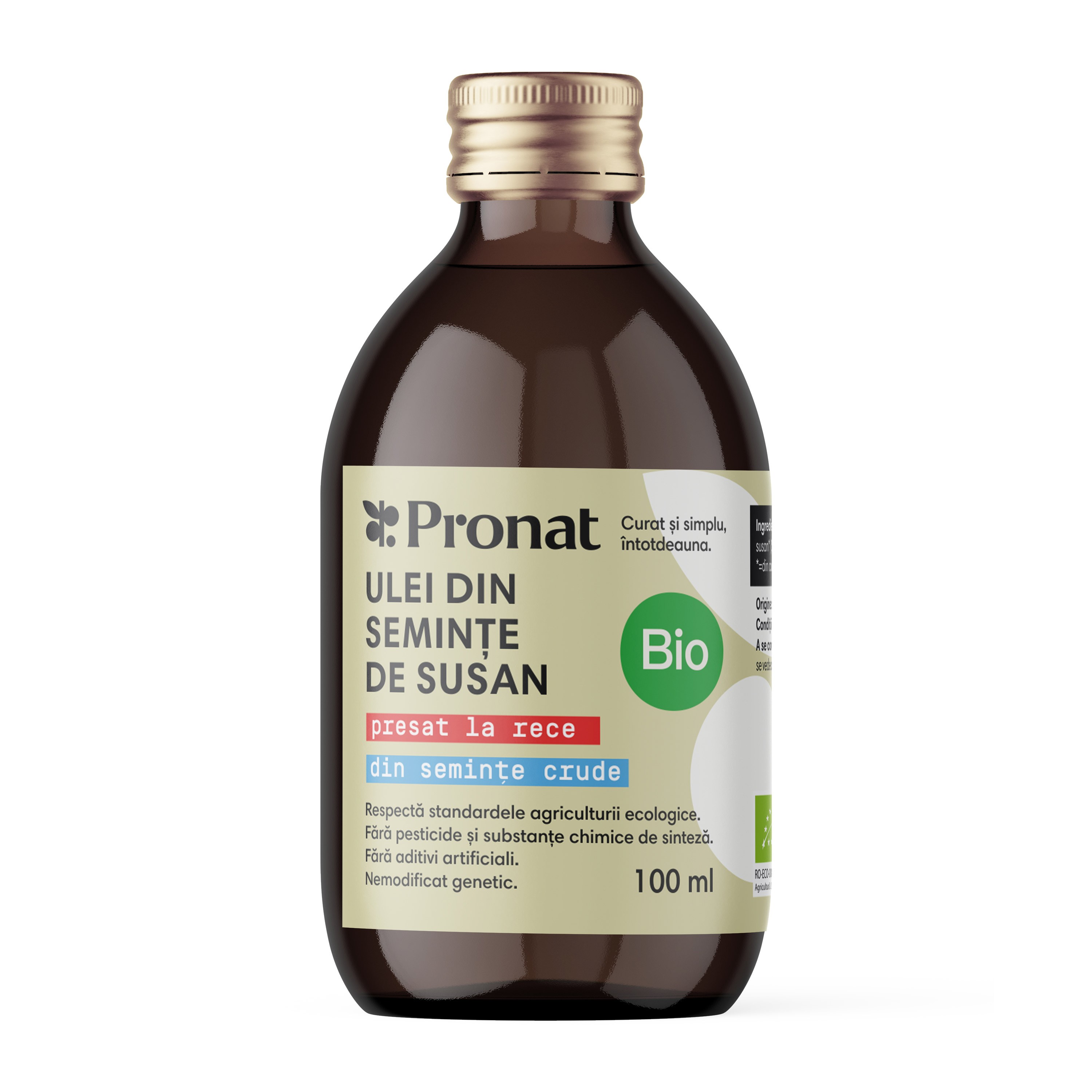 Ulei bio din seminte crude de susan presat la rece, 100ml Pronat