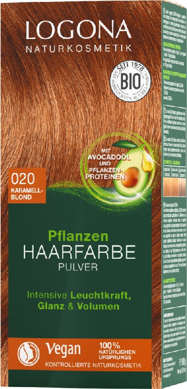 Vopsea de par 100 % naturala, 100g BLOND CARAMEL Nuanta 020 Logona