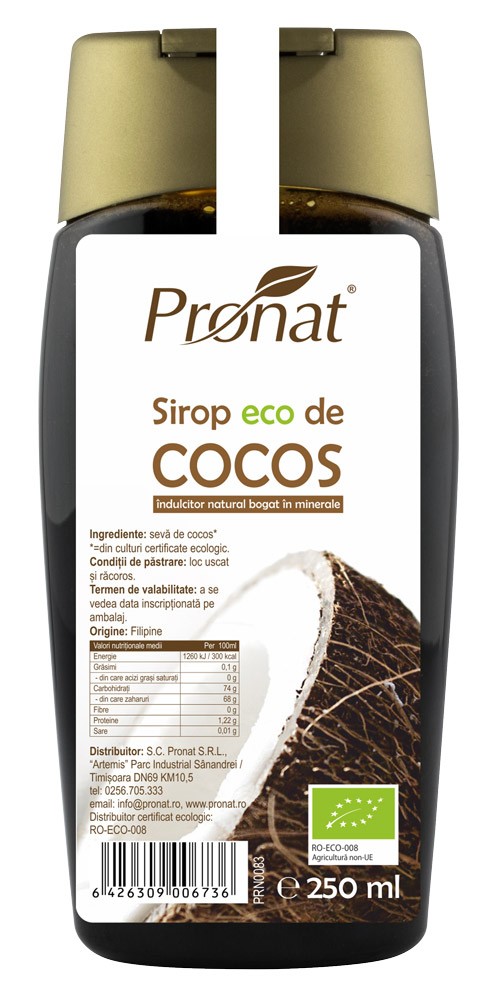 Sirop îndulcitor din nectarul florilor de cocos Bio, 250 ml /350 g