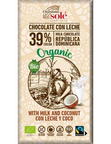 Chocolates Sole – Ciocolata cu lapte si cocos BIO si Fairtrade, 100g