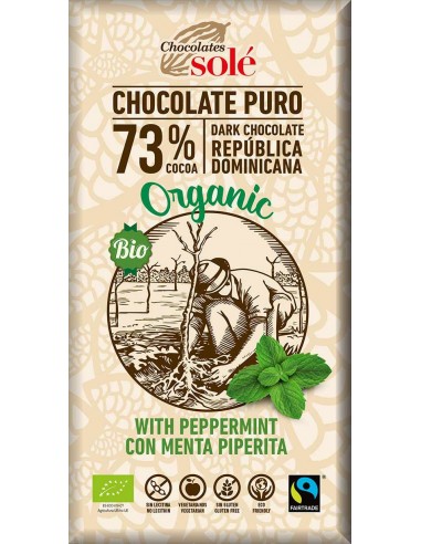 Chocolates Sole – Ciocolata neagra cu menta BIO si Fairtrade 73% cacao, 100g