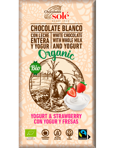 100 gr Ciocolată Bio cu iaurt de căpsuni