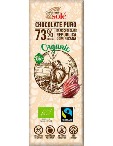 25 gr Mini tableta ciocolată neagră BIO 73% cacao Chocolates Sole