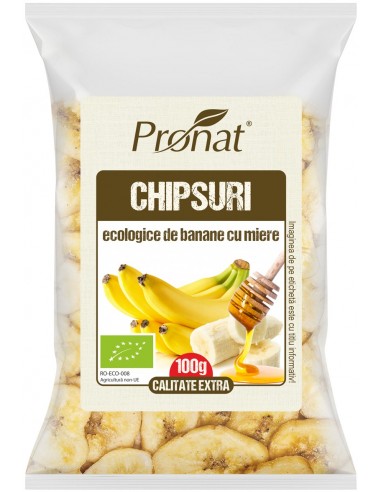 Chipsuri bio de banane cu miere, 100g...