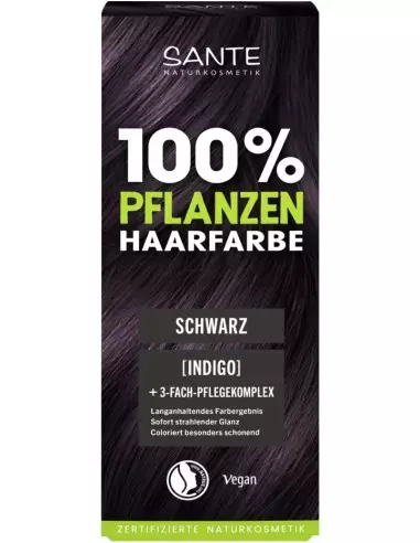 Vopsea BIO pentru păr Negru – Sante, 100% vegetală, 100g, cutie cu pudră vegetală pentru colorare naturală