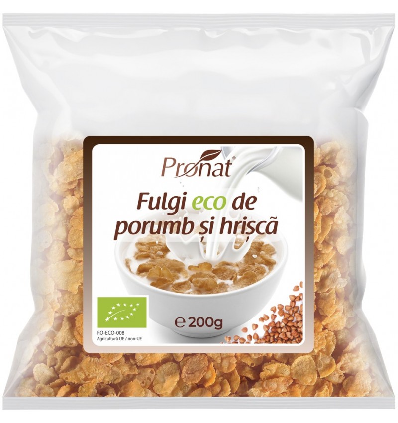 Fulgi bio de porumb si hrisca, 200g Pronat