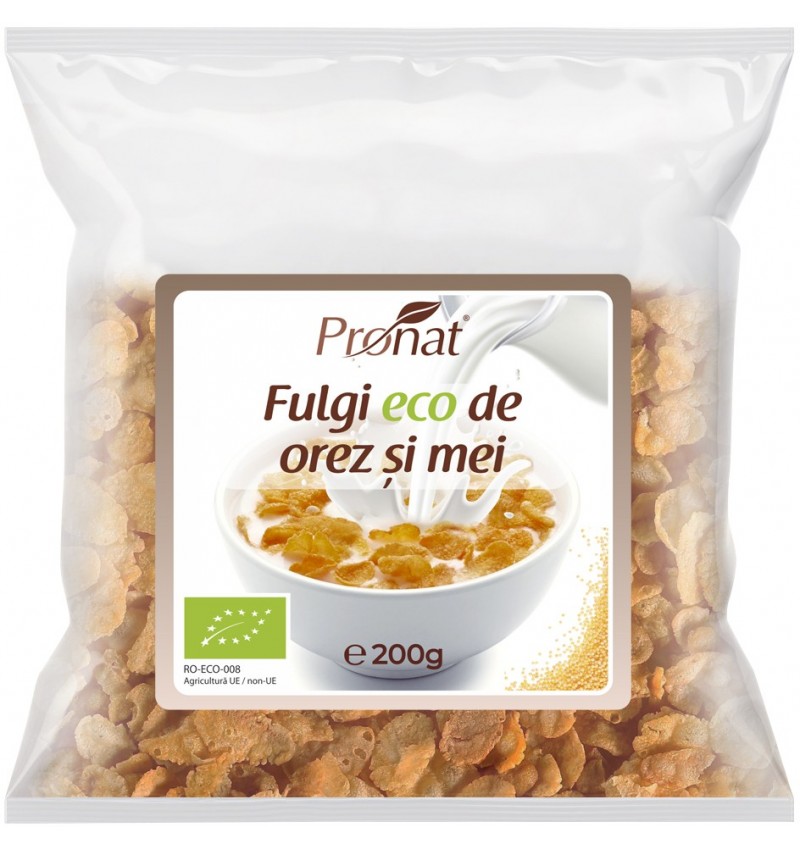 Fulgi bio de orez si mei, 200g Pronat