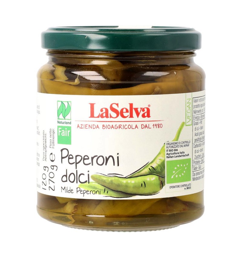 Peperoni dulci bio în oțet, 270g LaSelva