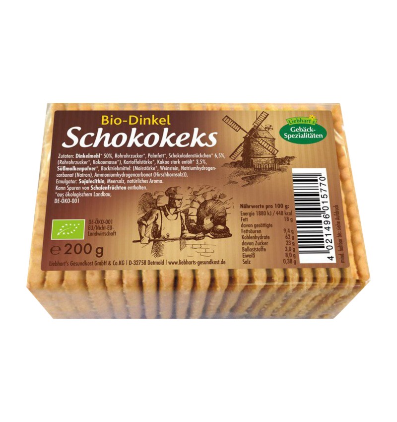 Biscuiți bio din grâu spelta cu ciocolată, 200 g Liebhart's