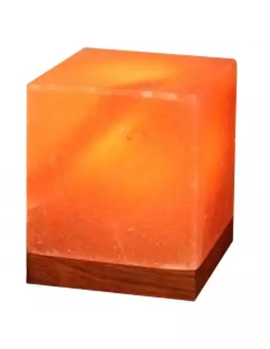 Lampa de sare Himalaya - cub pe suport de lemn