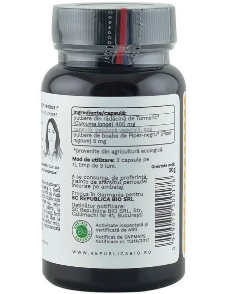 Curcuma bio (Turmeric) din India (405 mg), 60 capsule (30 g)
