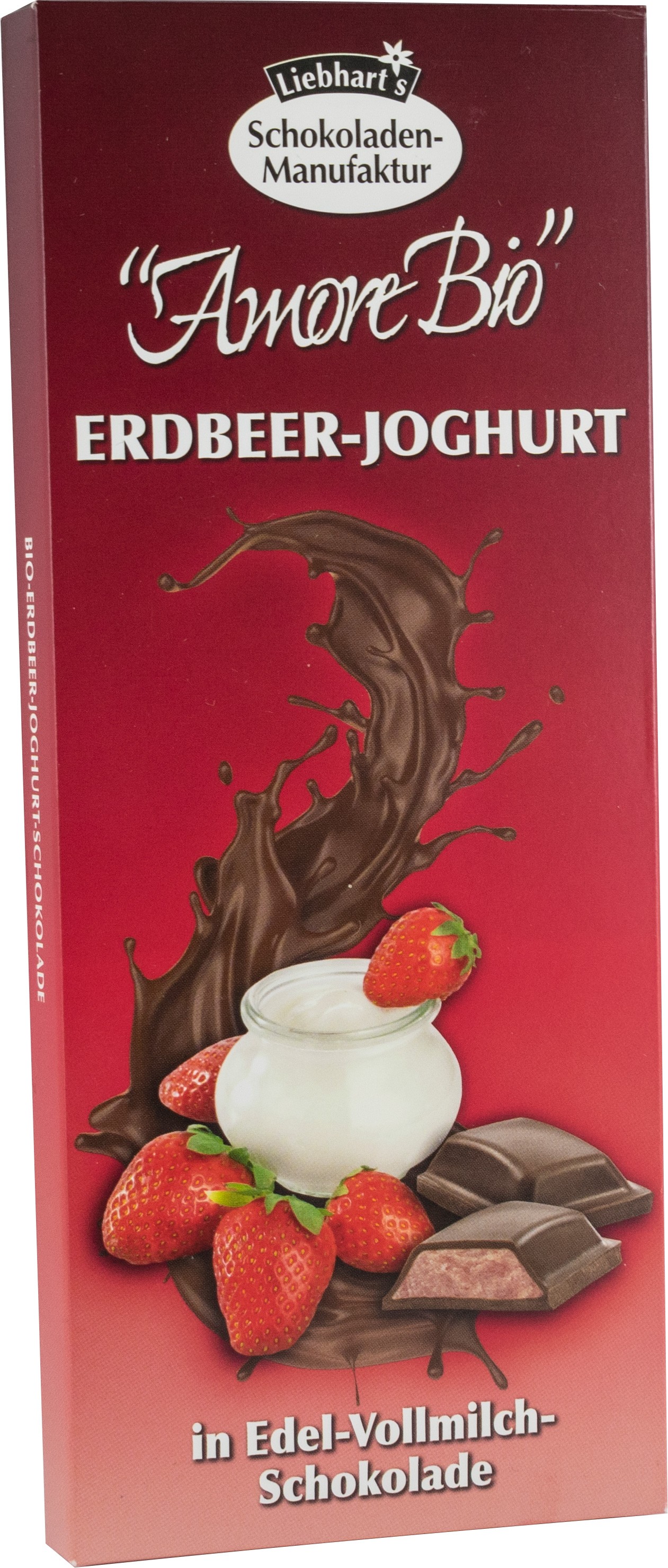 Ciocolata bio cu lapte umpluta cu iaurt de capsuni, 100g Liebhart's Amore Bio