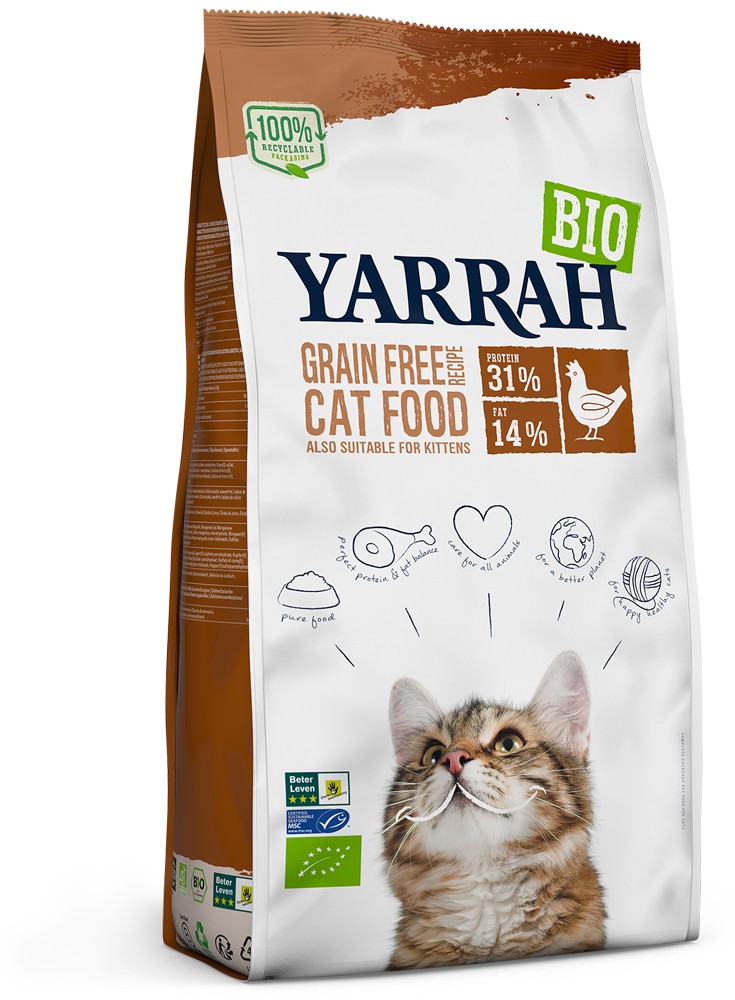 Hrana uscata bio pentru pisici, cu peste, 31% proteina si 14% grasimi, fara cereale, 2.4kg Yarrah