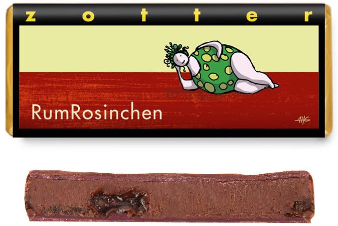 Bio + fair ciocolata neagra cu crema de rom si stafide, 70g Zotter