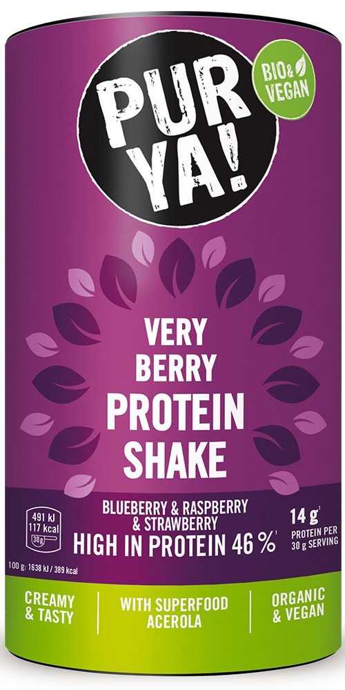 Pulbere bio pentru shake proteic cu fructe rosii, 46% proteina, 480g Pur Ya