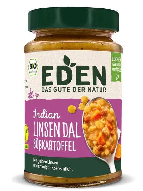 Mancare din linte bio cu cartofi dulci in stil indian, 400g eden