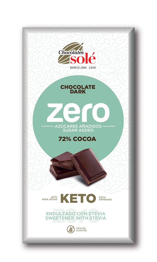 Ciocolata neagra cu stevie, minim 72% cacao, 100g Chocolates Sole