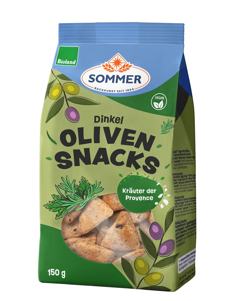 Snack bio din faina de grau spelta cu masline si ierburi de Provence, 150g Sommer