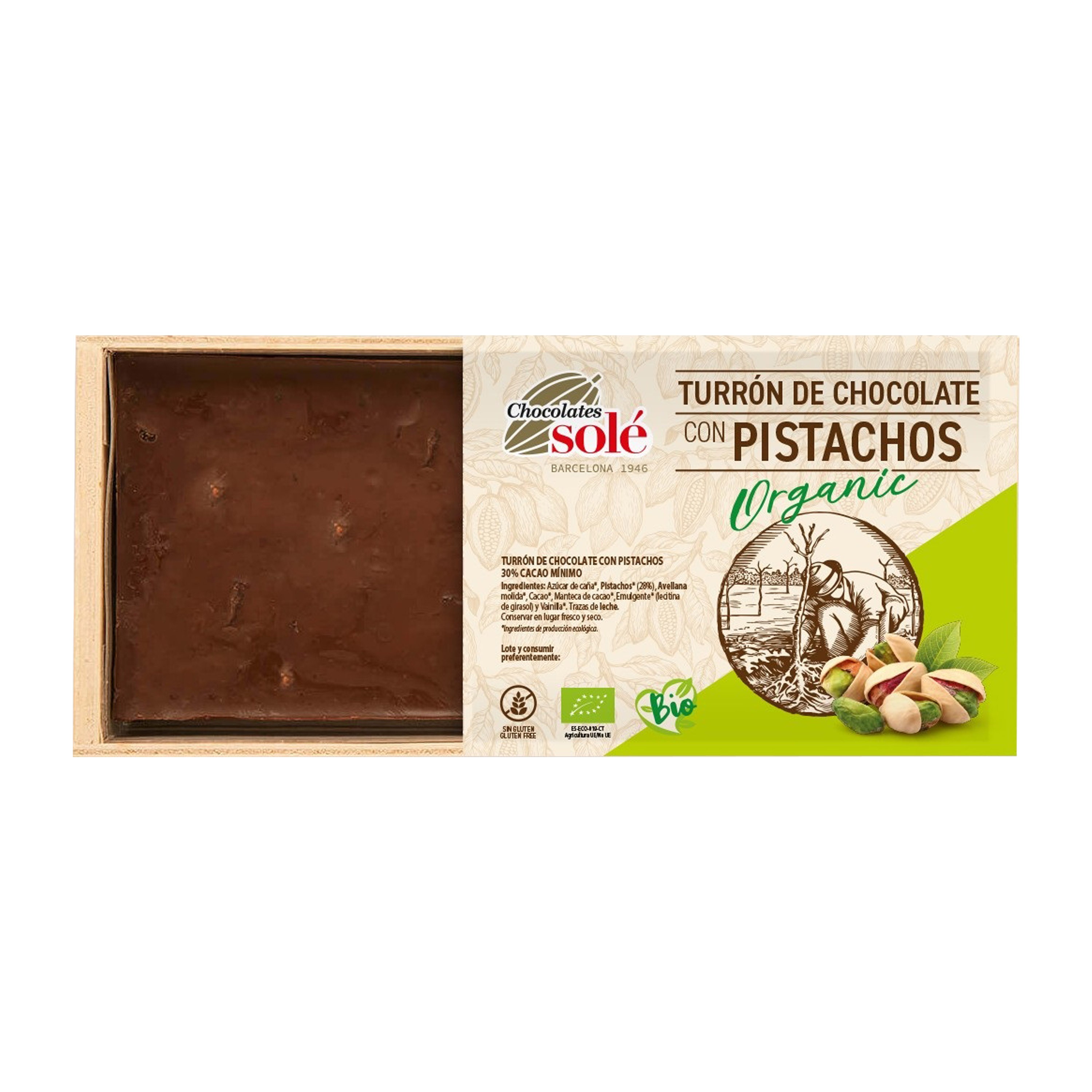 Ciocolata Turron bio cu fistic, 200g Chocolates Sole