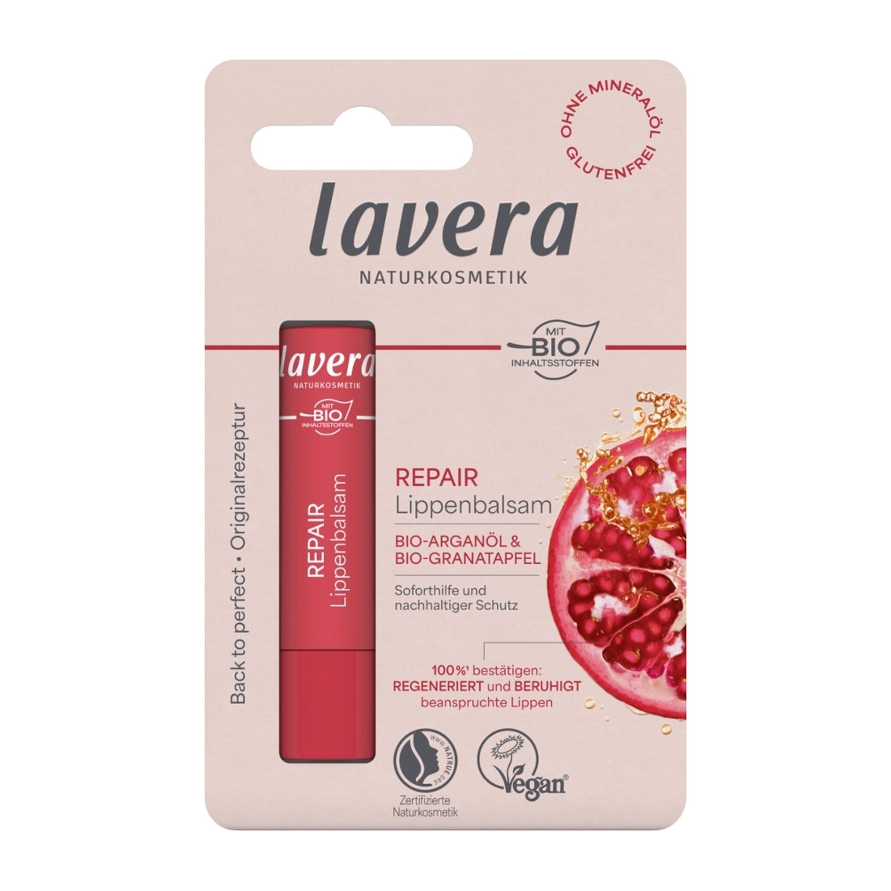 Balsam de buze reparator bio cu rodie si ulei de argan, 4.5g Lavera