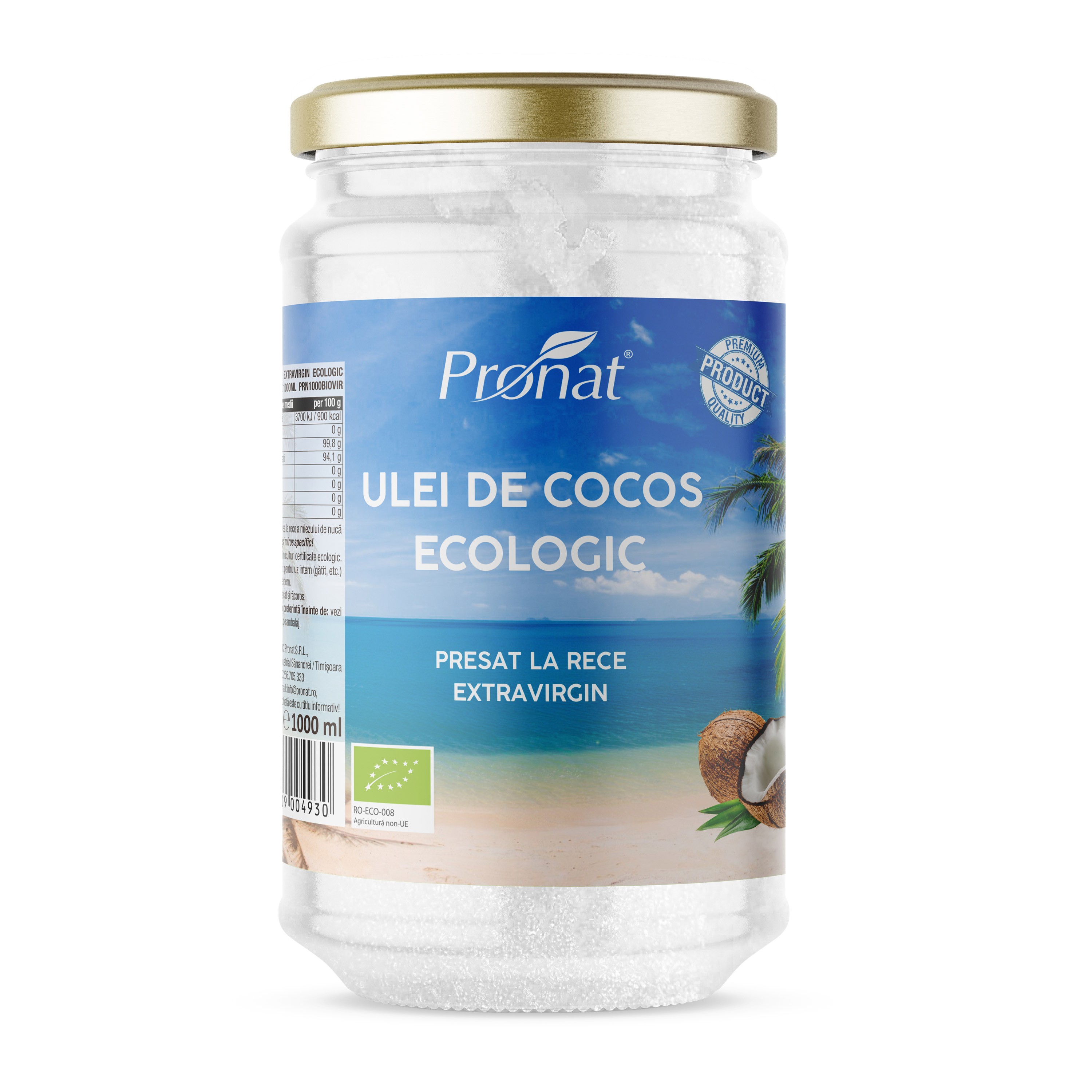 Ulei de cocos extravirgin bio presat la rece 1000ml Pronat