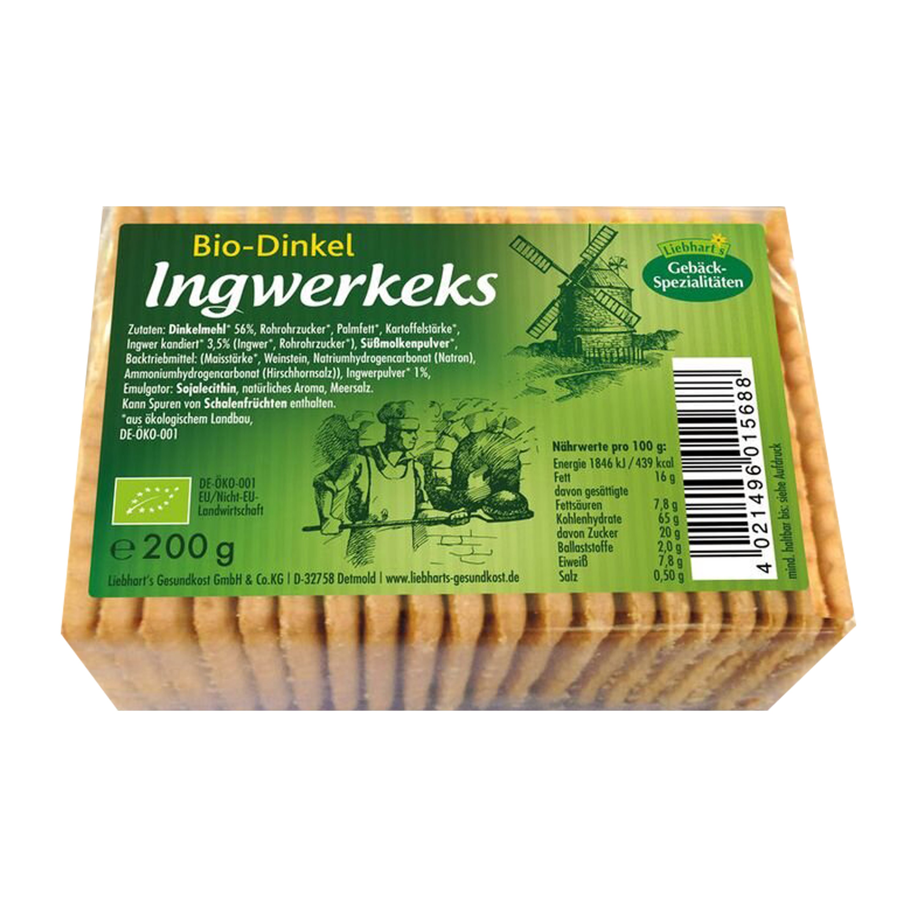 Biscuiti bio din grau spelta cu ghimbir, 200 g Liebhart's