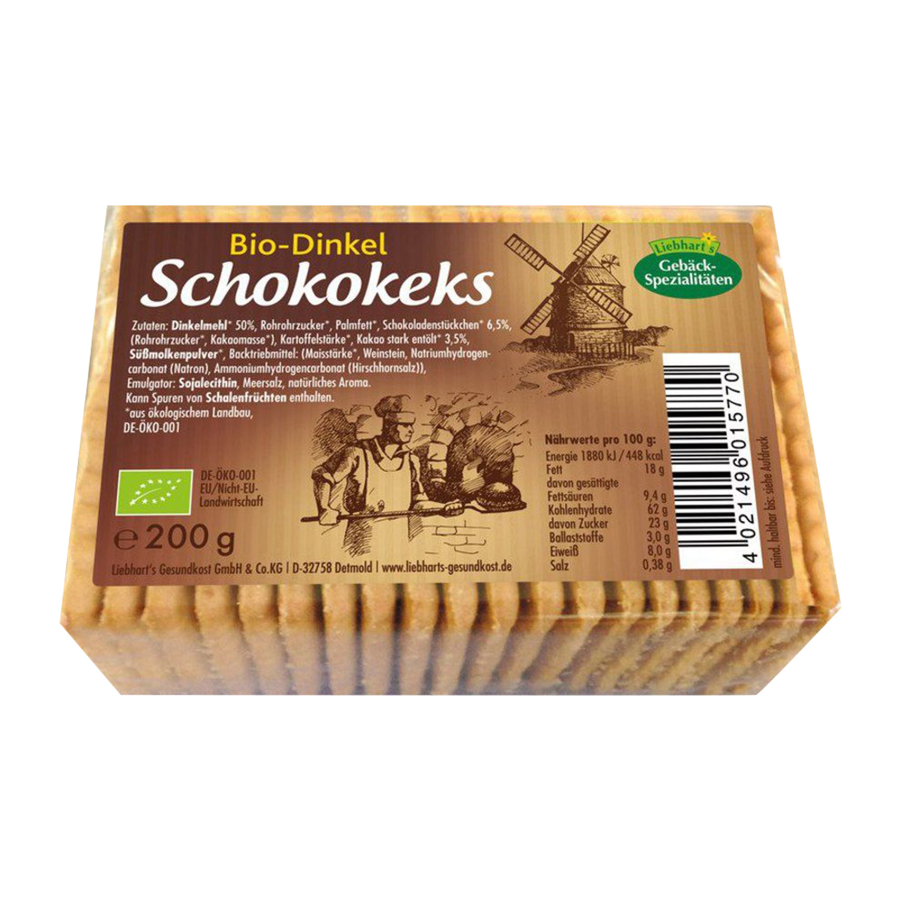 Biscuiti bio din grau spelta cu ciocolata, 200 g Liebhart's