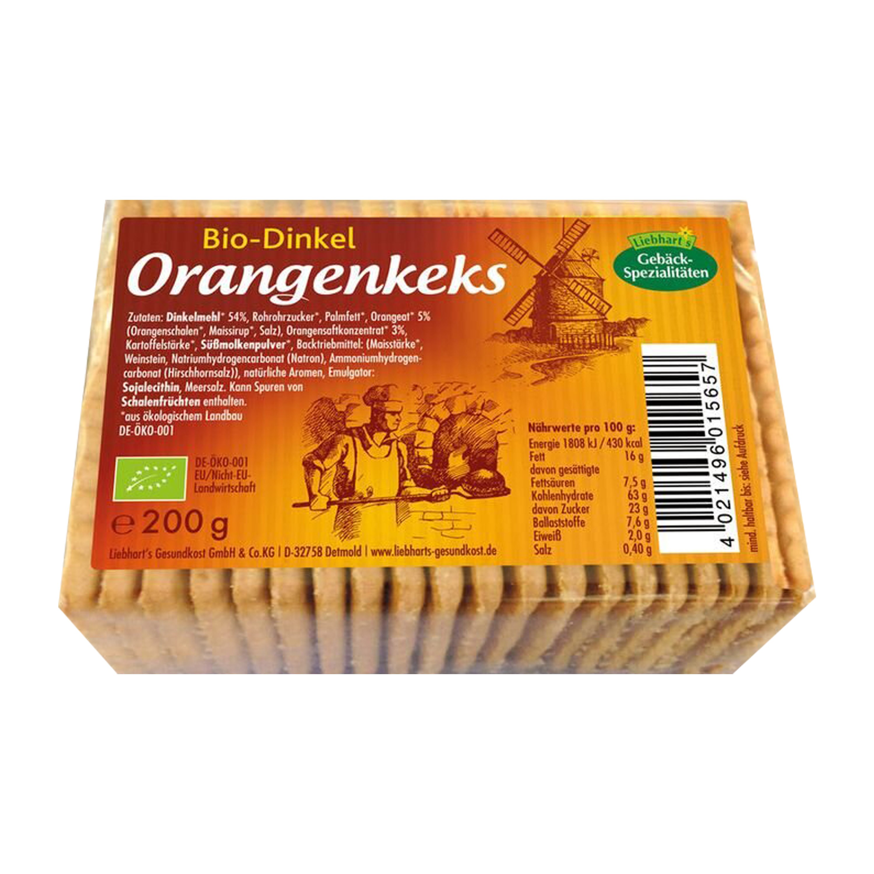 Biscuiti bio din grau spelta cu portocale, 200g Liebhart`s