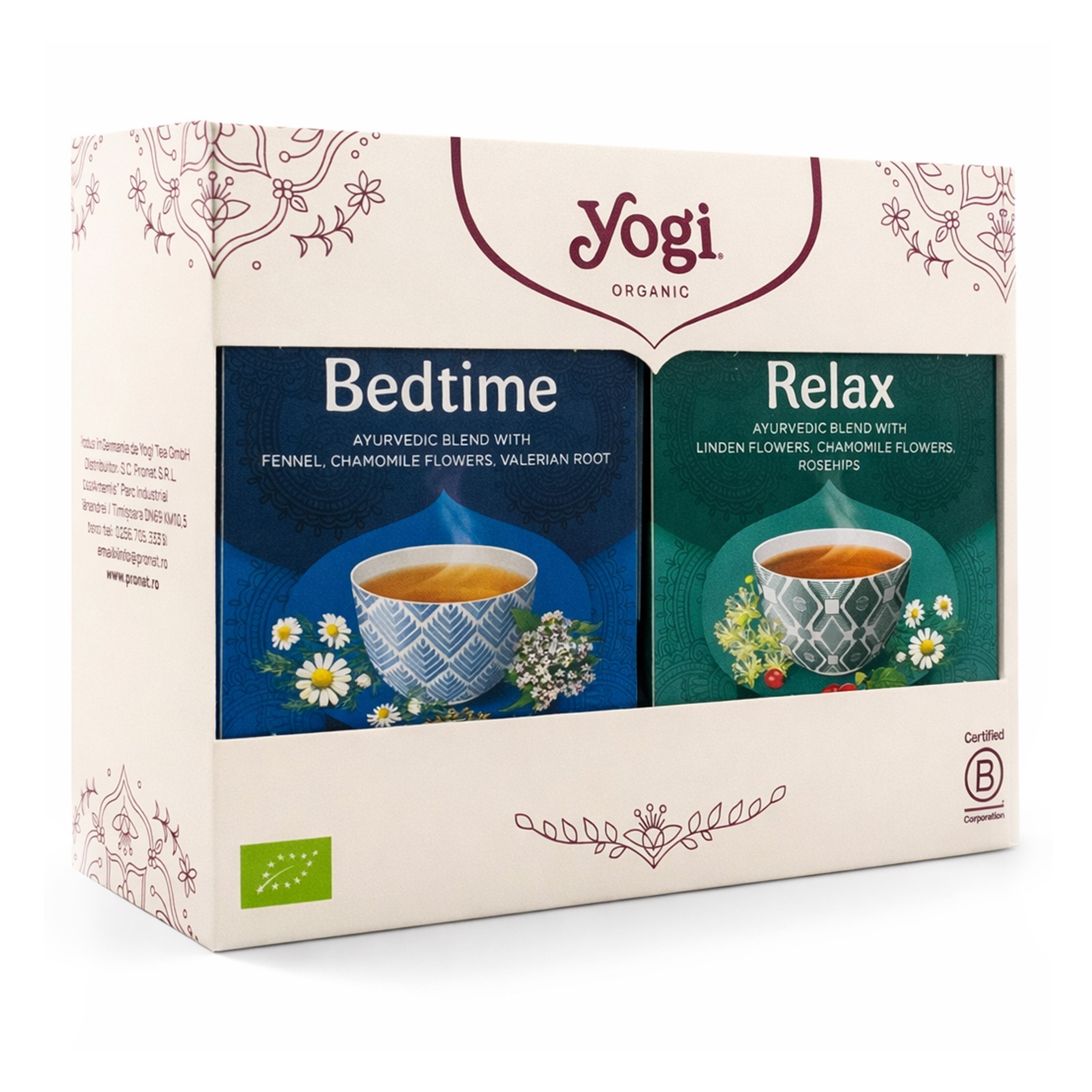 Pachet 1x Ceai Bio Calmant, 17 pliculete X 1,8g (30,6g) + 1x Ceai Bio de seara, 17 pliculete 30.6 g Yogi Tea