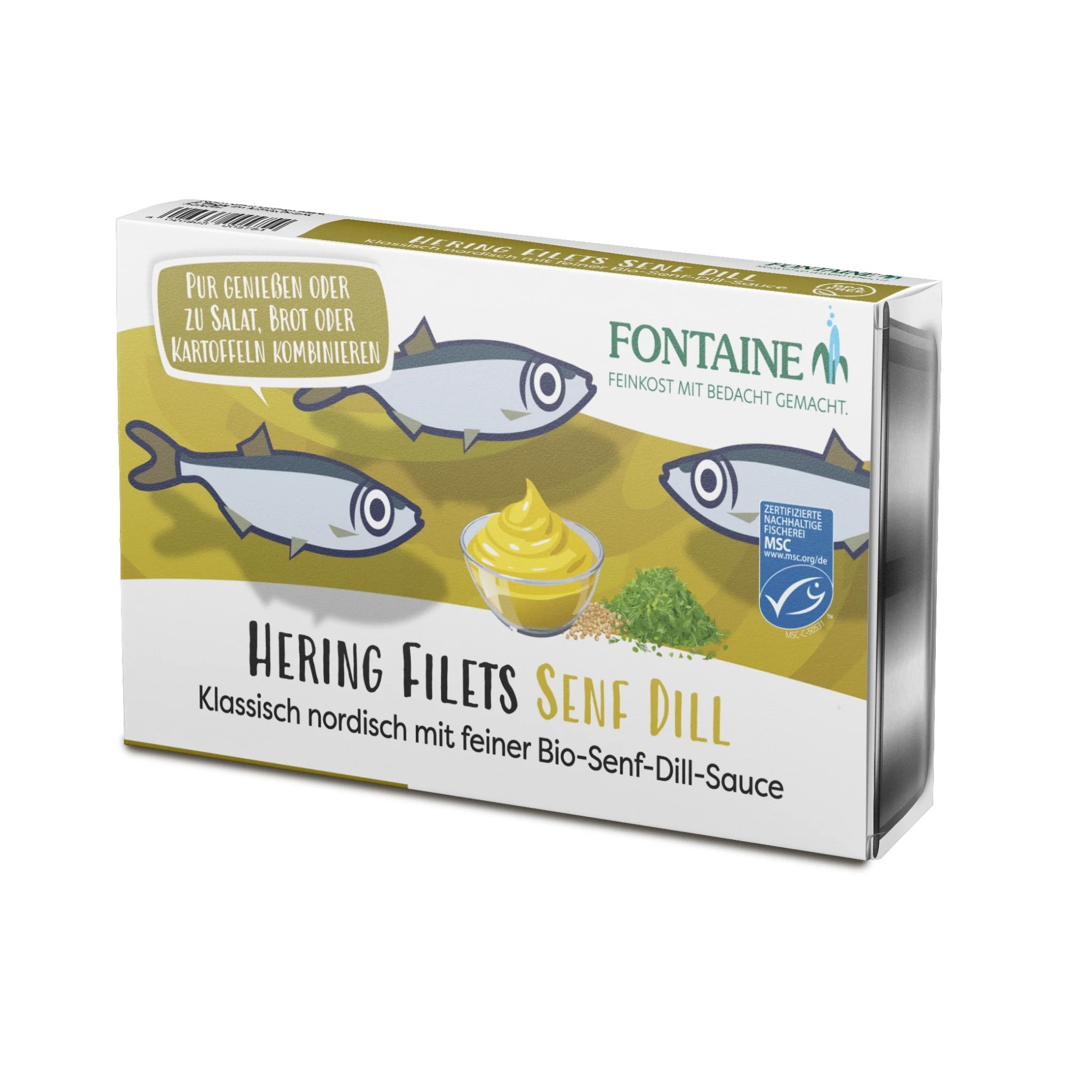 File de hering fraged in sos bio cu mustar si marar, 200g Fontaine