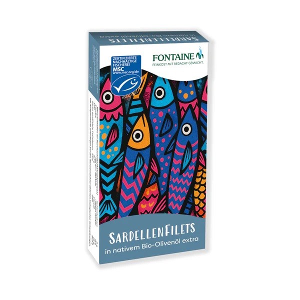 Fileuri de sardele/ansoa in ulei bio de masline extravirgin, 45g Fontaine