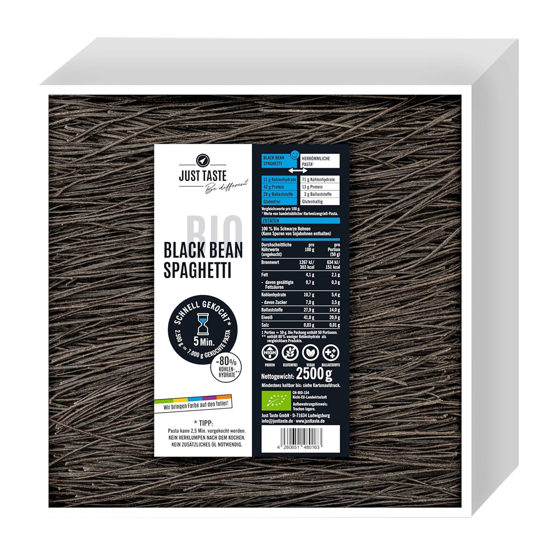 Paste bio din fasole neagra, 2500g Just Taste