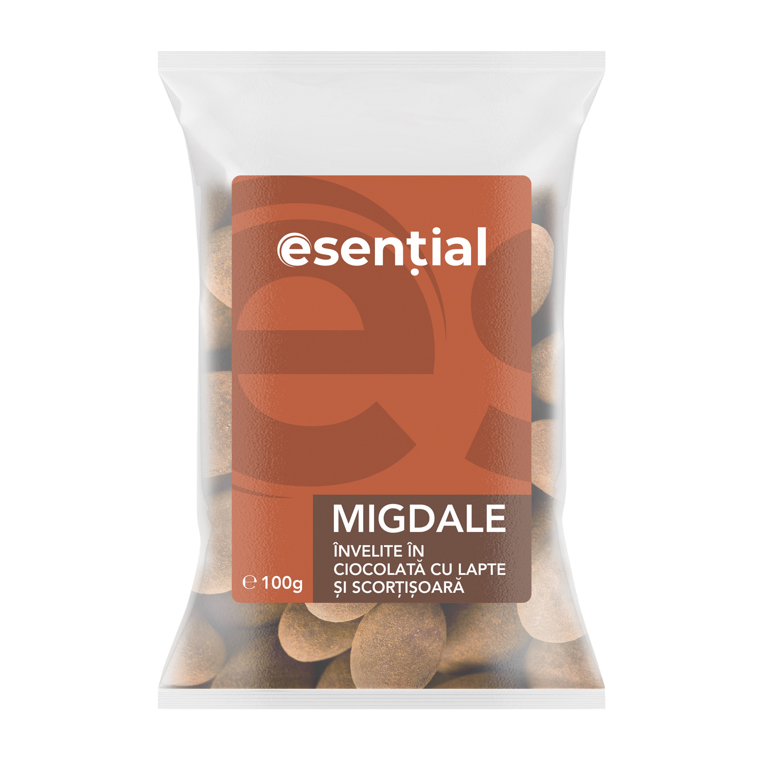 Migdale invelite in ciocolata cu lapte si scortisoara, 100g Esential
