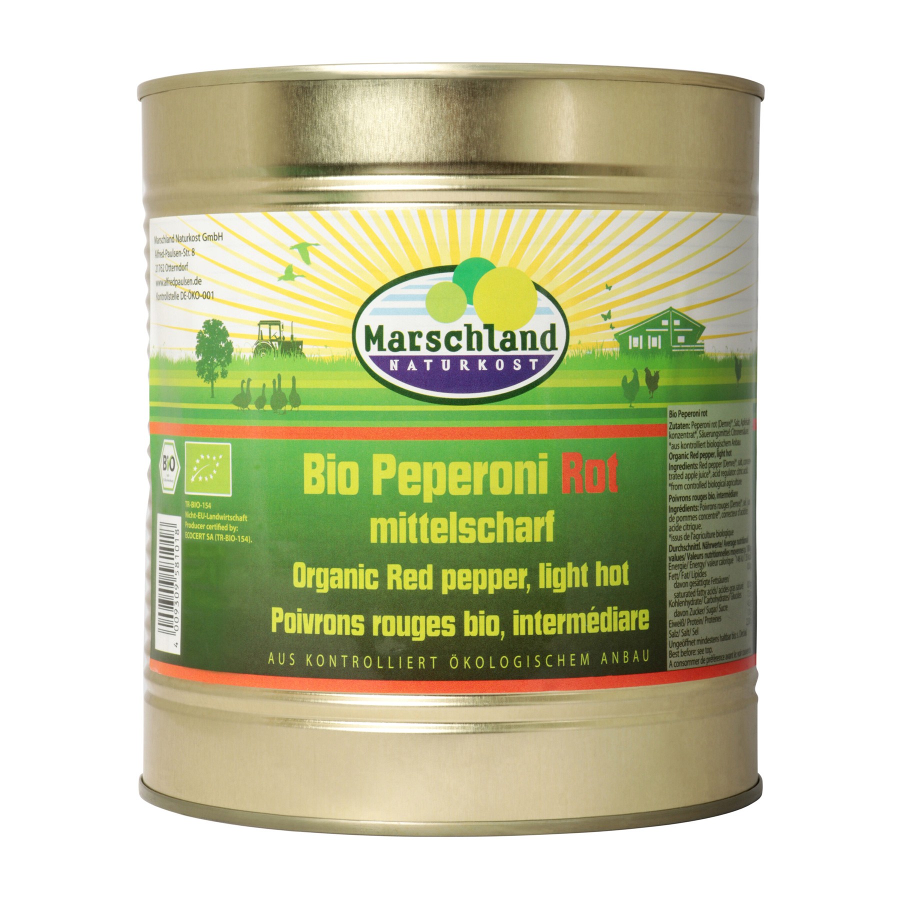 Ardei rosu bio, usor picant, 3100ml, Marschland Naturkost