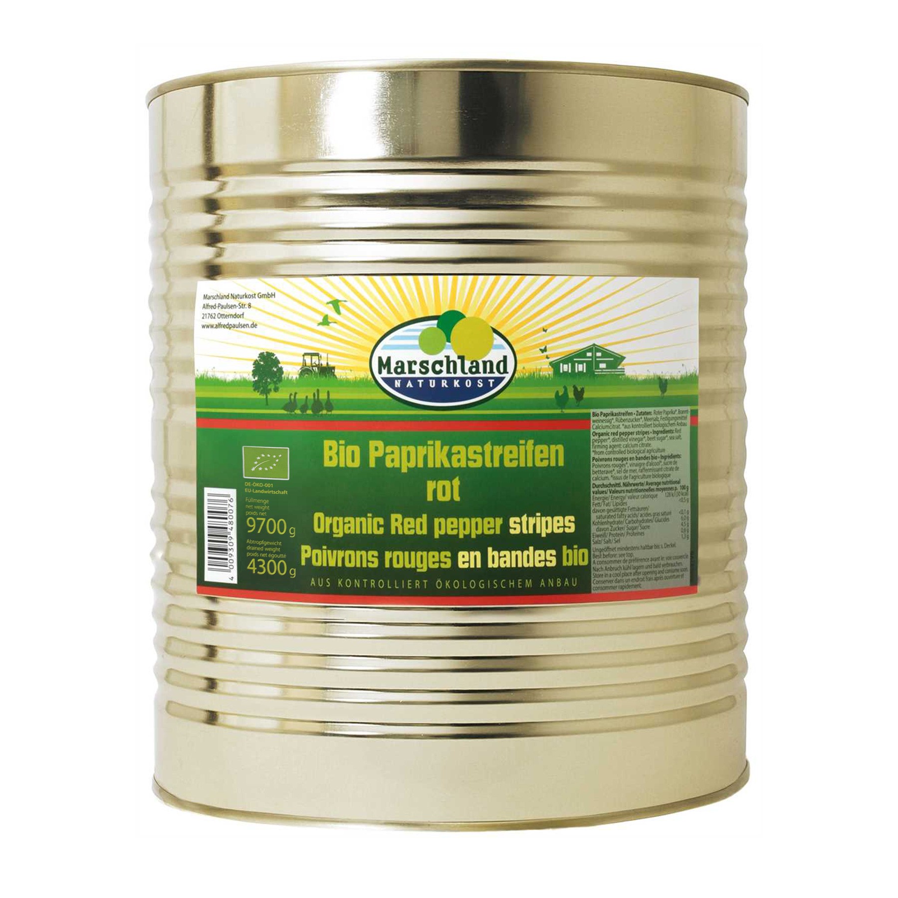 Fasii de ardei rosu bio, 10200ml, Marschland Naturkost