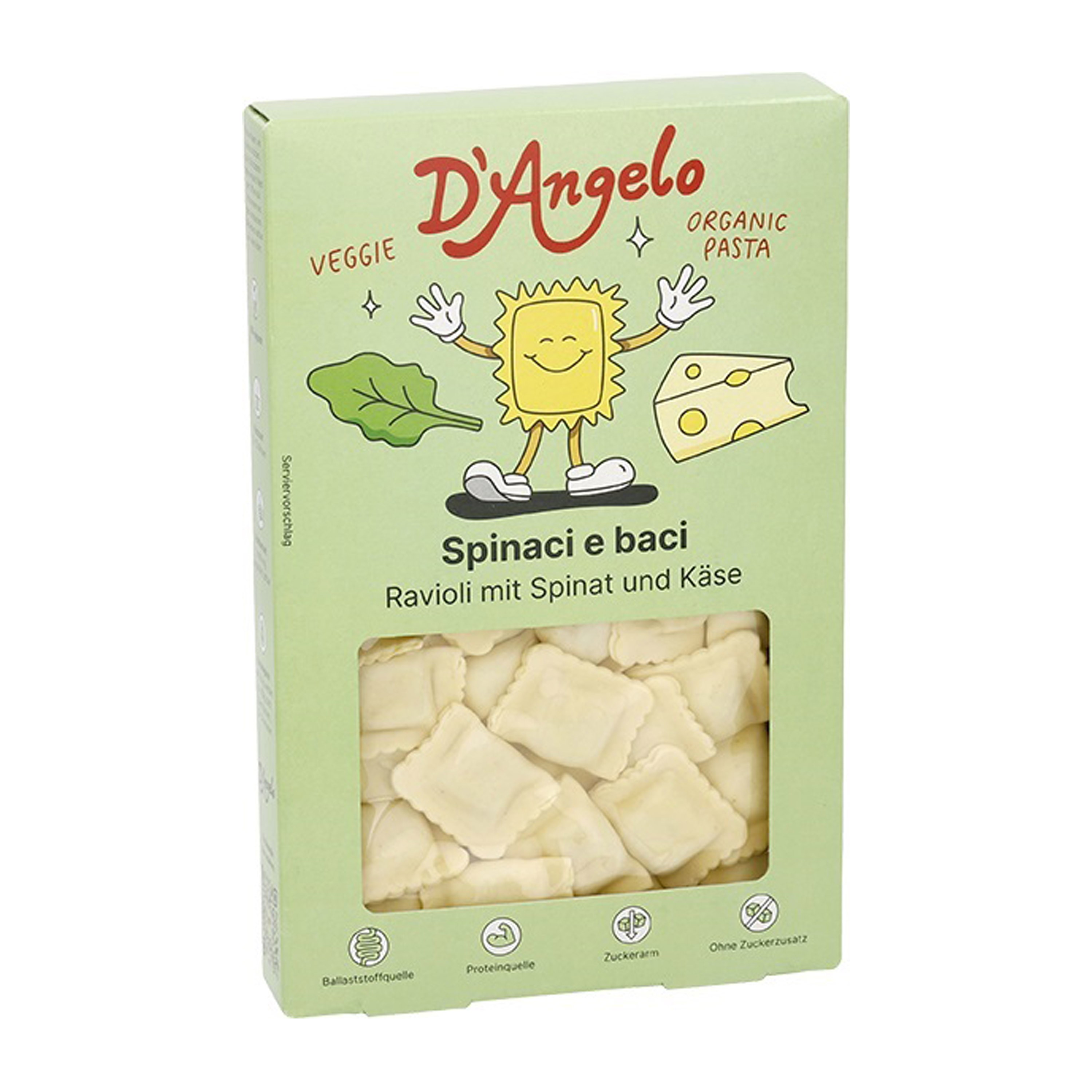 Ravioli bio cu branza si spanac, 250g D'angelo Pasta