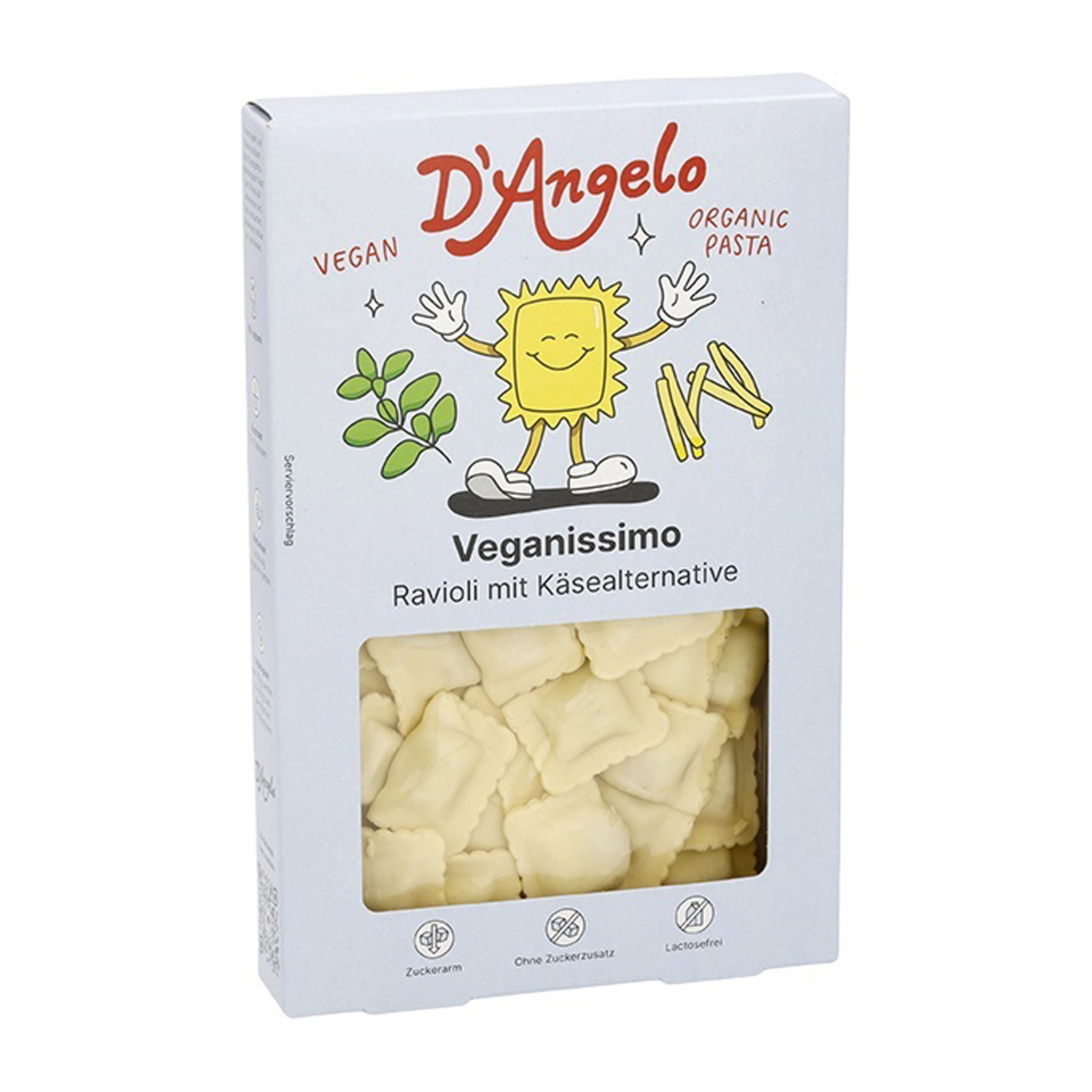 Ravioli bio cu branza fondanta vegana, 250g D'angelo Pasta