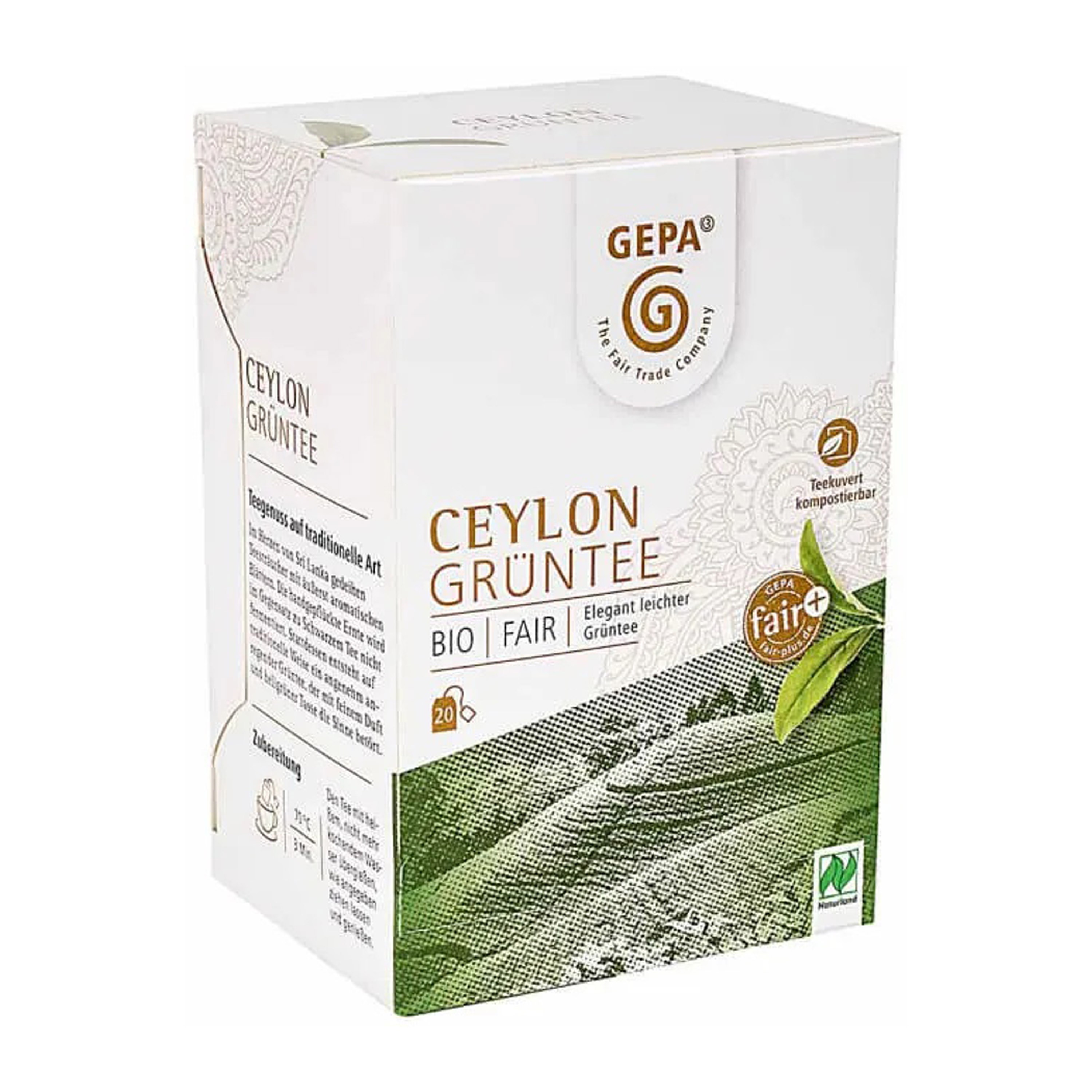 Ceai verde Ceylon bio si fairtrade, 20 pliculete a 2 g / 40g Gepa
