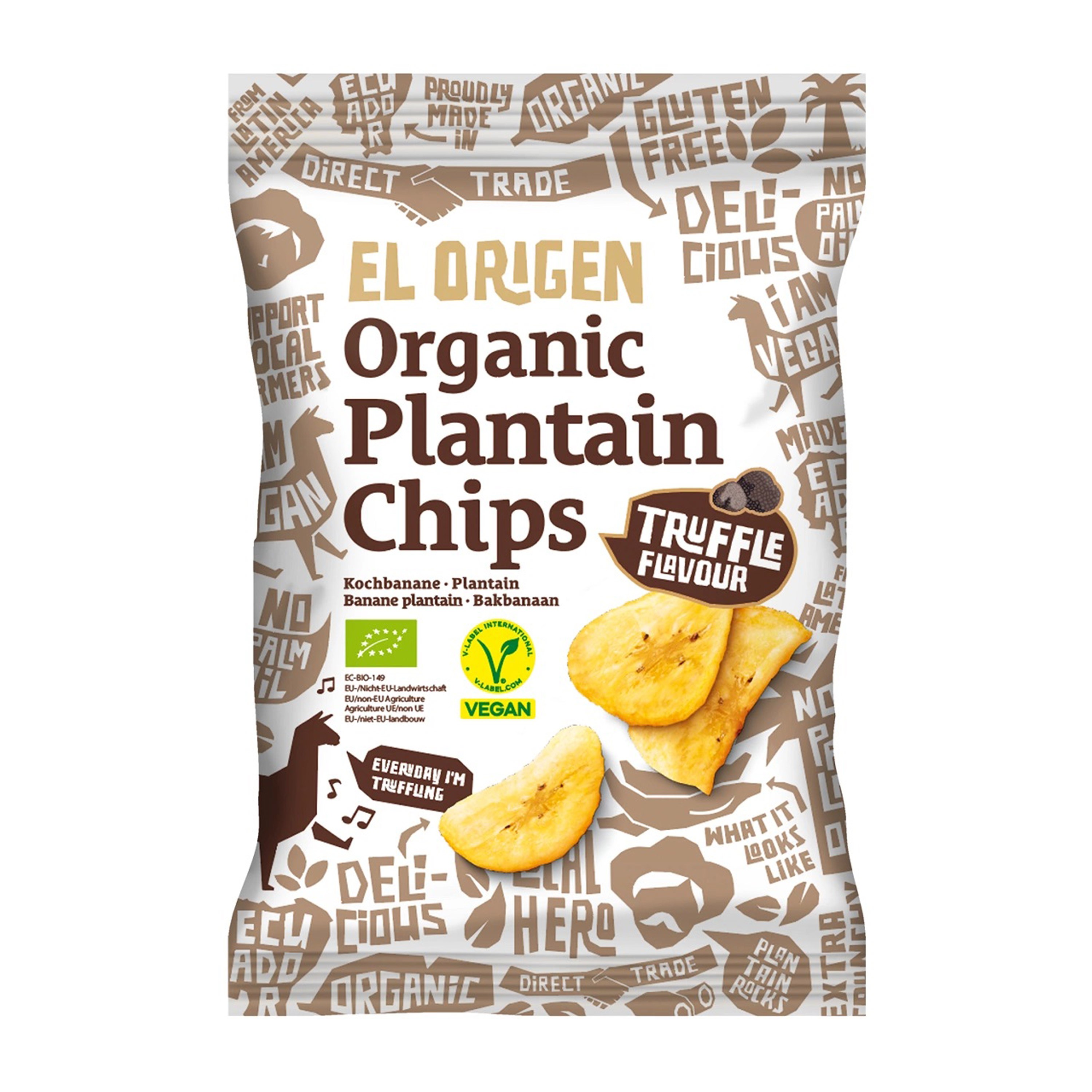 Chipsuri bio din platano cu aroma de trufe, 80g El Origen