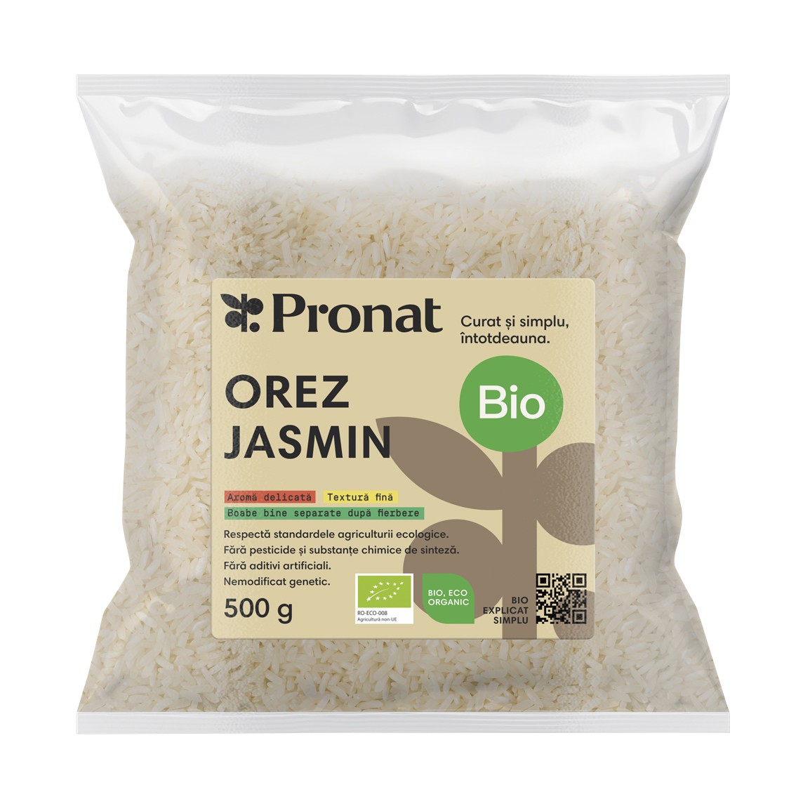 Orez Jasmin integral, bio, 500g Pronat