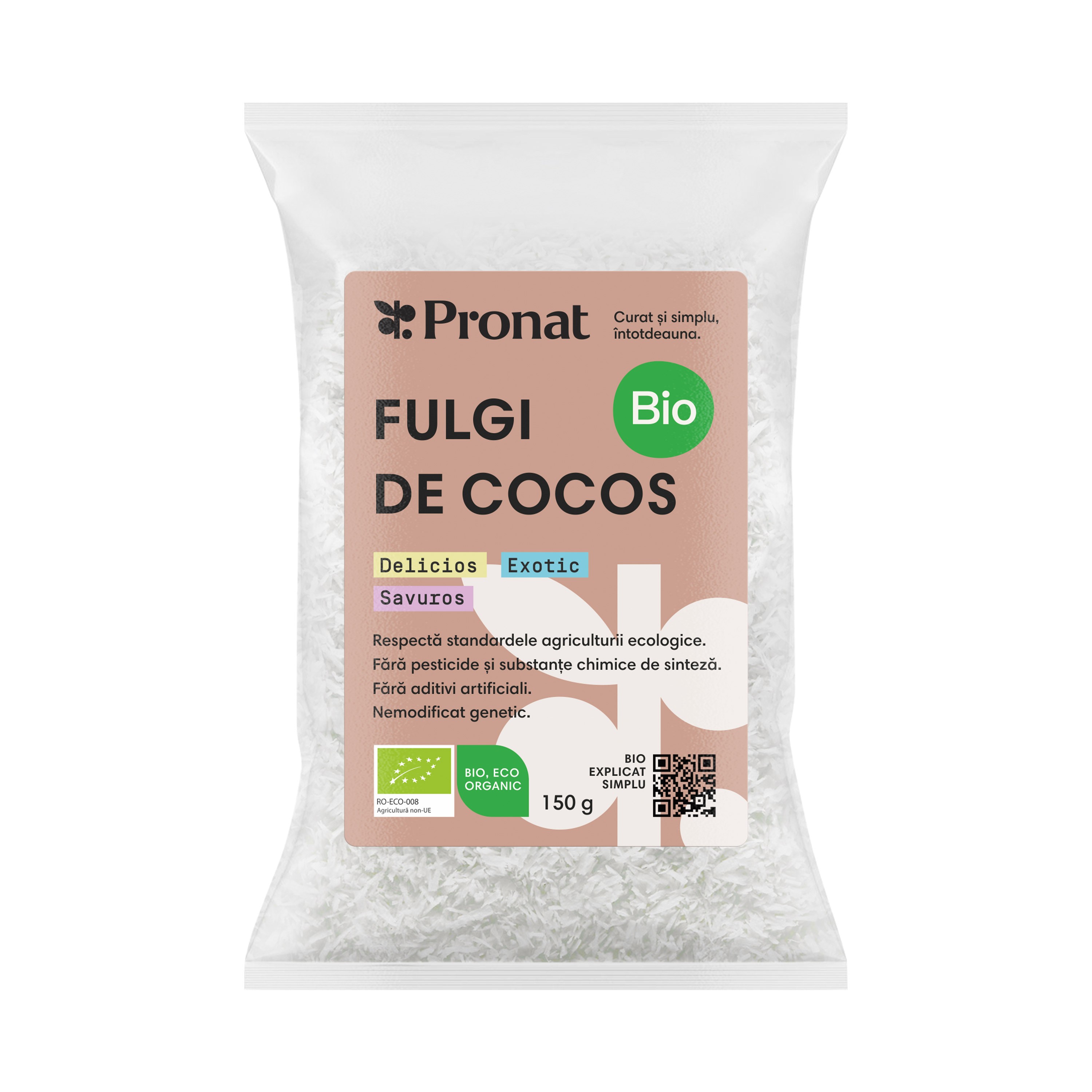 Fulgi bio de cocos, 150g Pronat