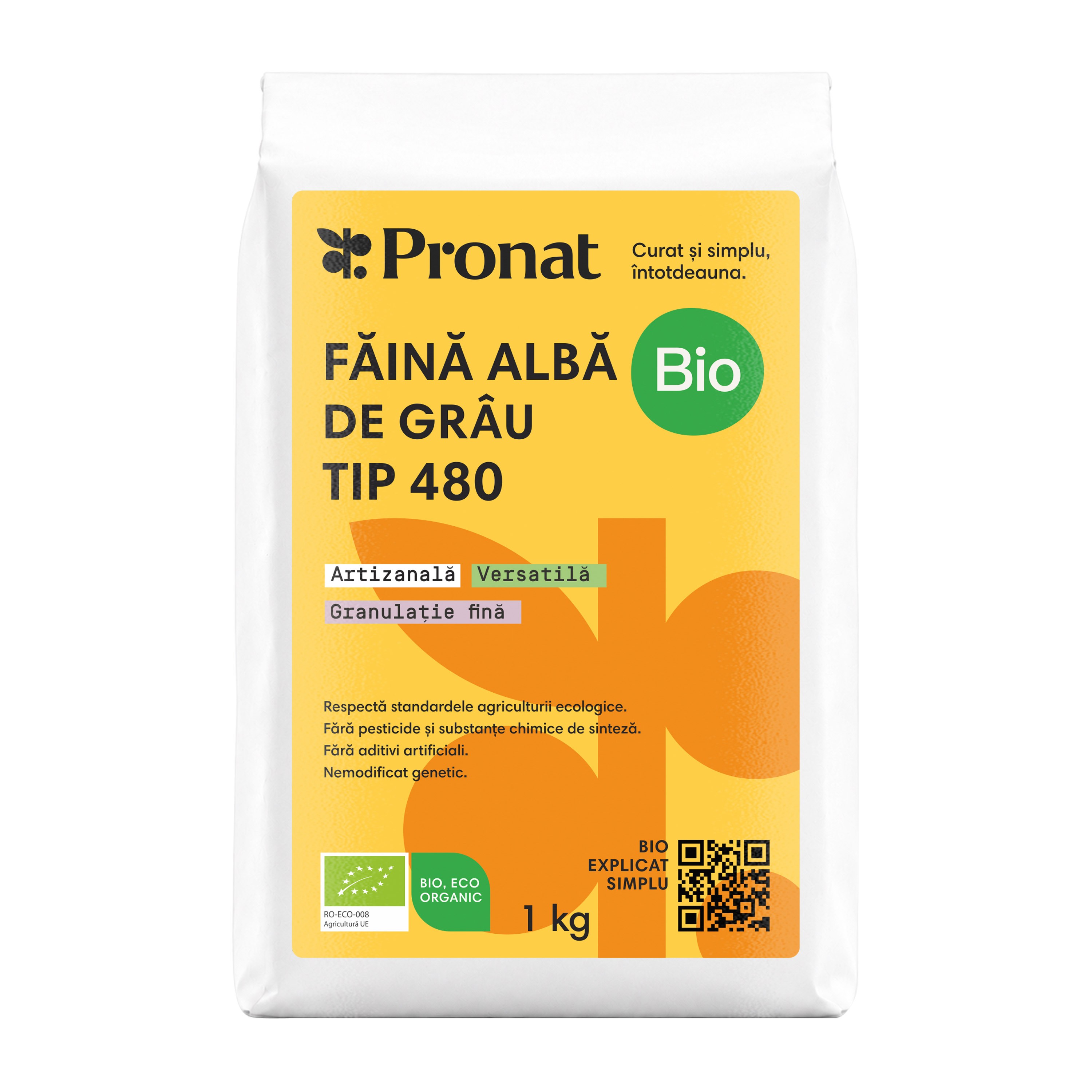 Faina alba de grau bio tip 480, 1kg Pronat
