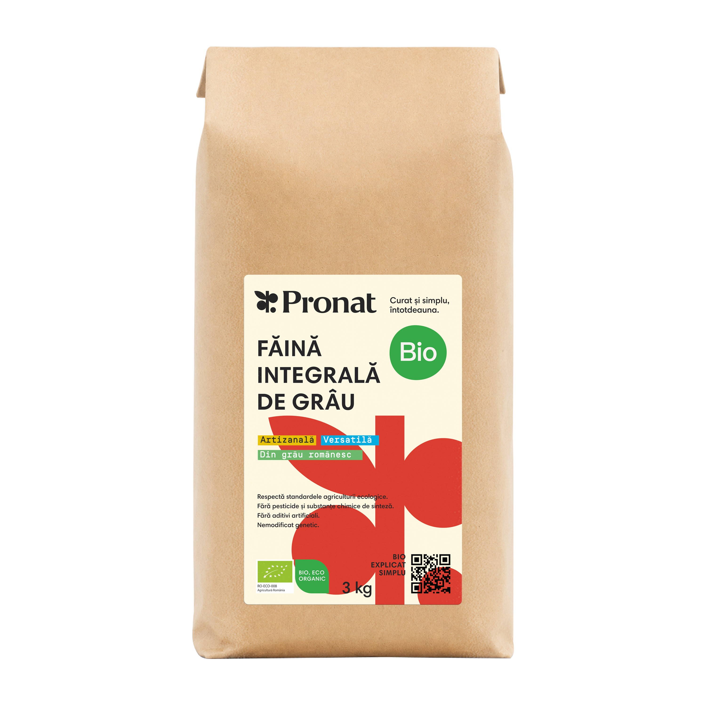 Faina integrala de grau bio, 3000g Pronat