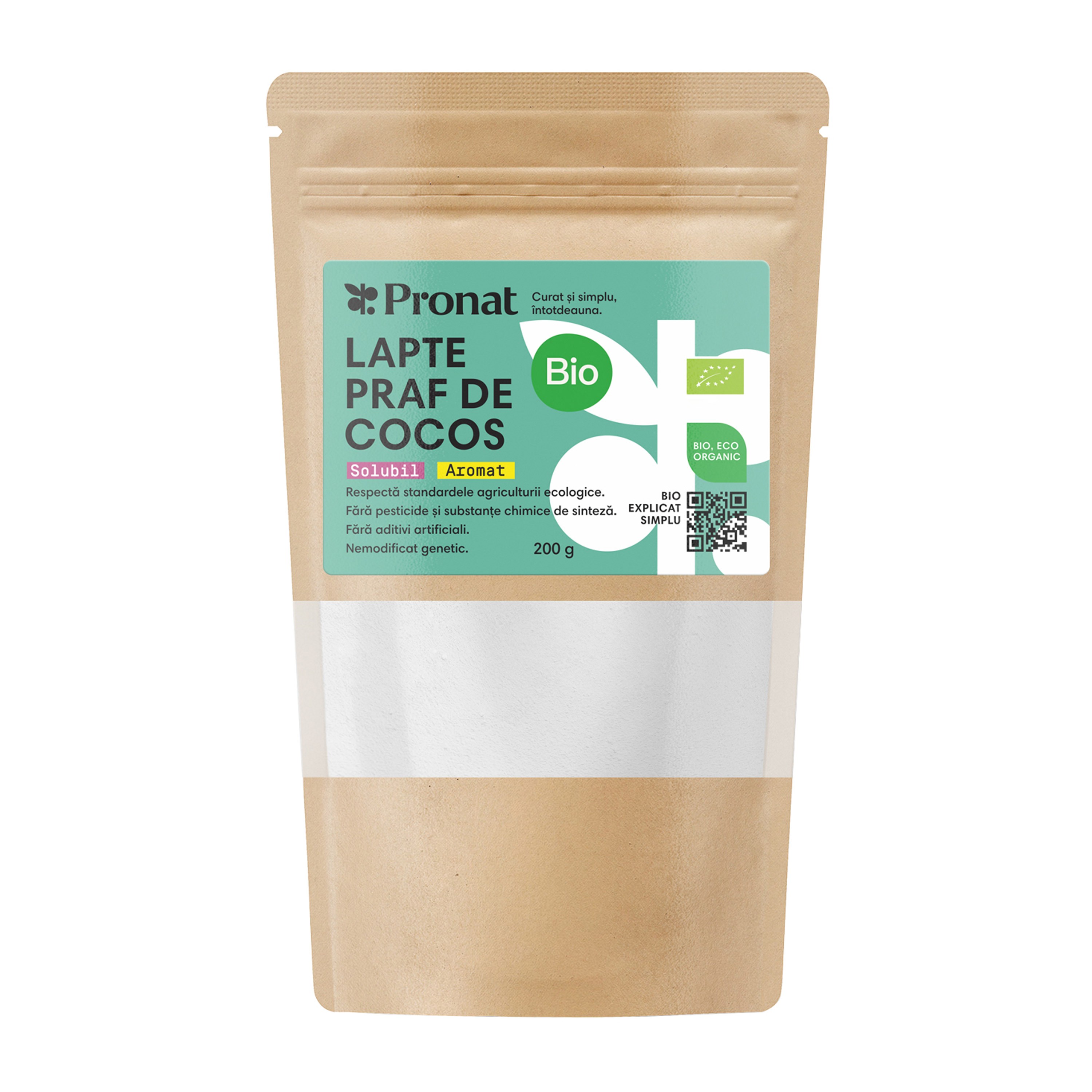 Lapte praf bio de cocos, 200g Pronat